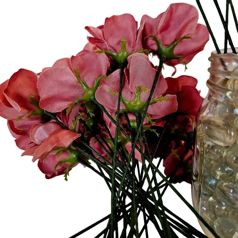 Mauve Pink Satin Open Rose Stems Artificial Flowers Wedding Craft 2.5